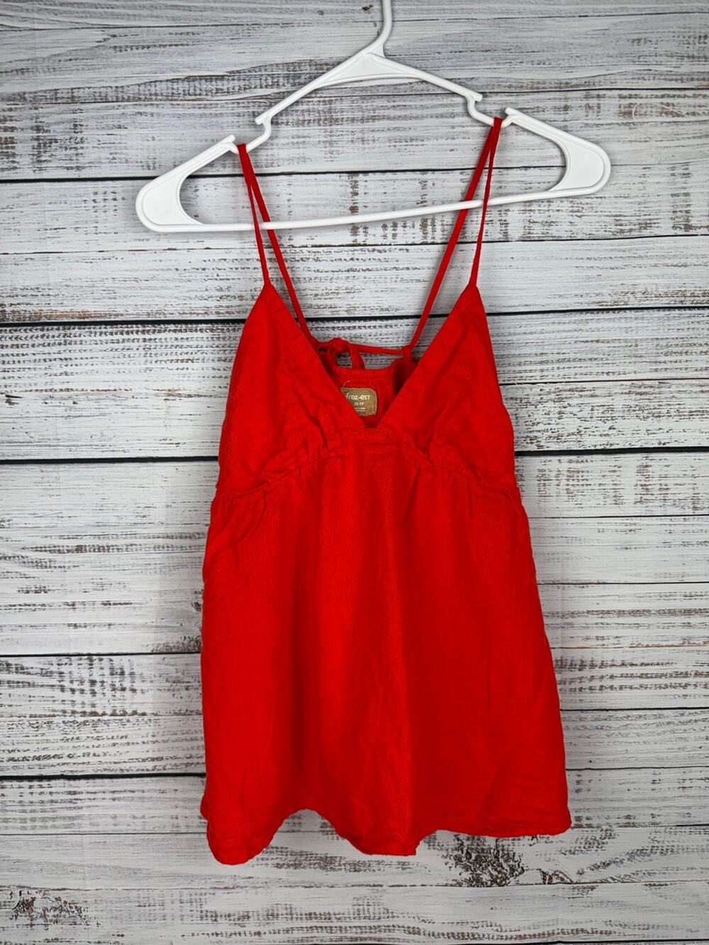 Free People XS Cherry Red Strappy Tank Top Babydoll Y2K Linen Coastal Beach Boho